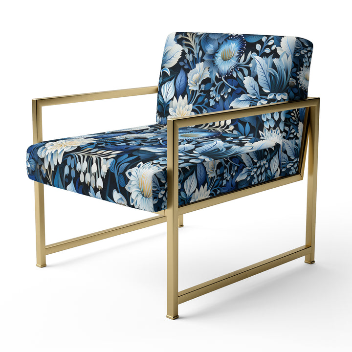 Russian Blue And White Flowers Reflections - Bohemian Accent Side Chair