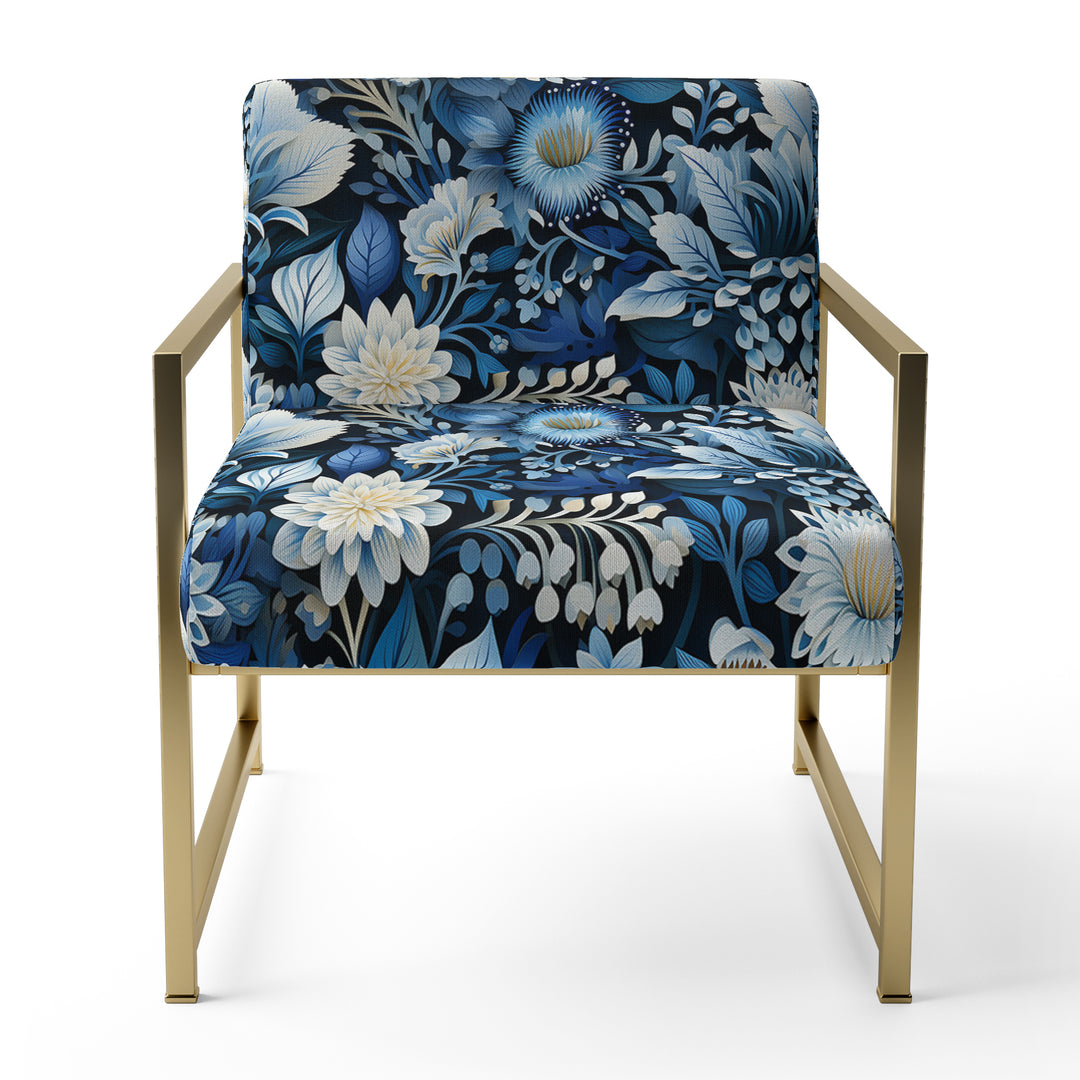 Russian Blue And White Flowers Reflections - Bohemian Accent Side Chair