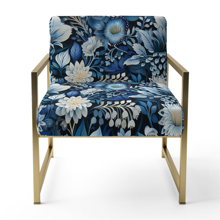 Russian Blue And White Flowers Reflections - Bohemian Accent Side Chair