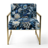 Russian Blue And White Flowers Reflections - Bohemian Accent Side Chair