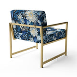 Russian Blue And White Flowers Reflections - Bohemian Accent Side Chair