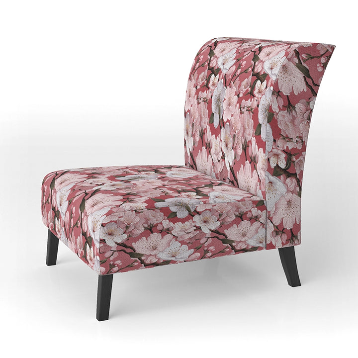 Pink Sakura Blossoms Floral- Upholstered Accent Chair