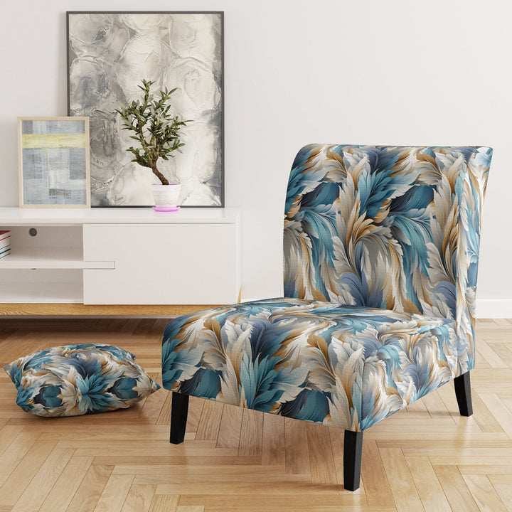 White And Teal Marble Flowers Serenity - Glam Arm Chair