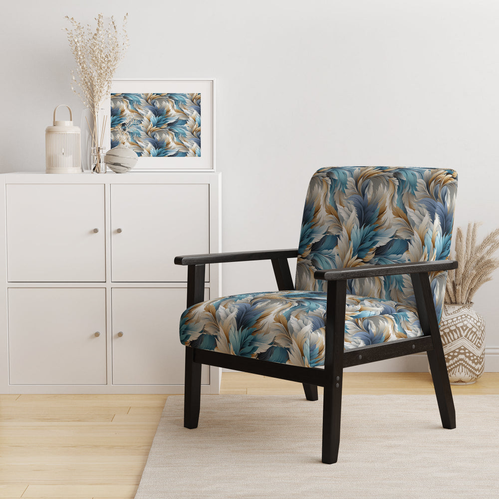 White And Teal Marble Flowers Serenity - Glam Arm Chair