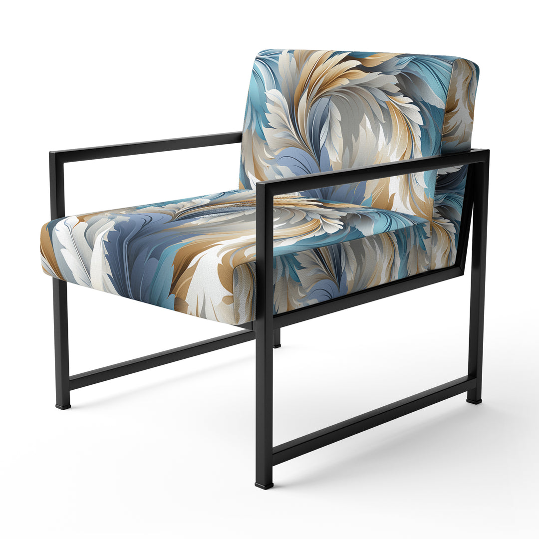 White And Teal Marble Flowers Serenity - Glam Arm Chair