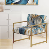 White And Teal Marble Flowers Serenity - Glam Arm Chair