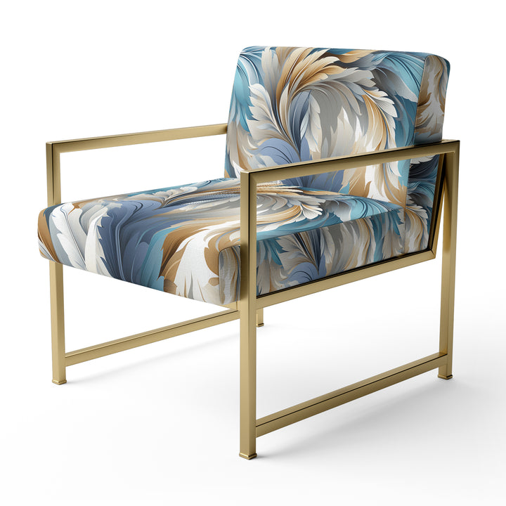 White And Teal Marble Flowers Serenity - Glam Arm Chair