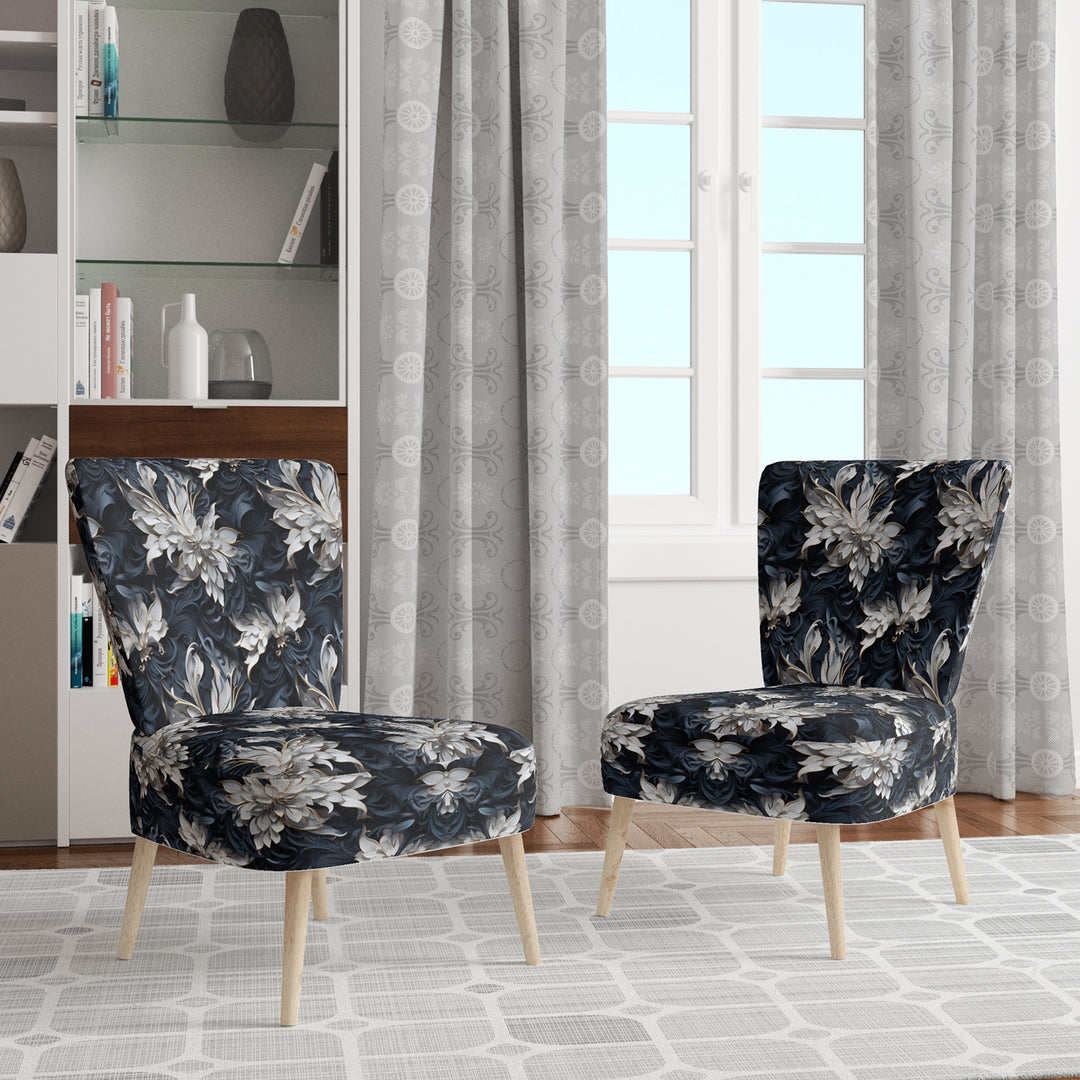 White And Silver Sphinx Paisley - Glam Accent Side Chair