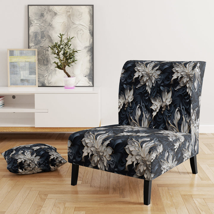 White And Silver Sphinx Paisley - Glam Accent Side Chair