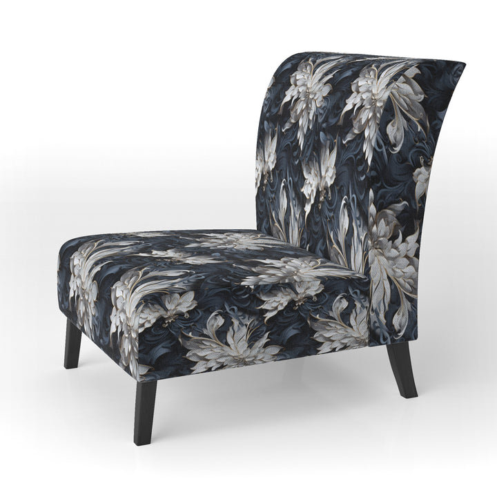 White And Silver Sphinx Paisley - Glam Accent Side Chair