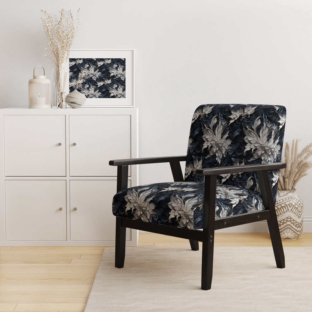 White And Silver Sphinx Paisley - Glam Accent Side Chair