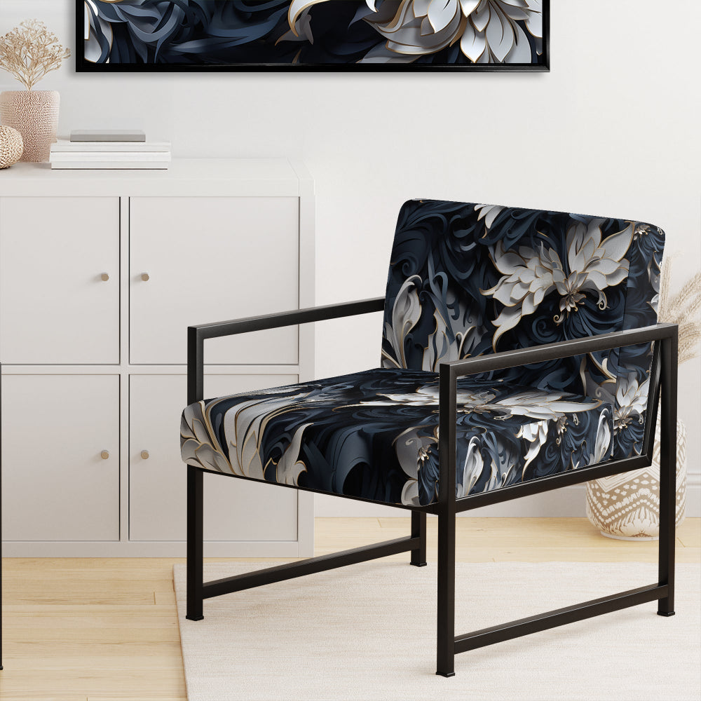 White And Silver Sphinx Paisley - Glam Accent Side Chair