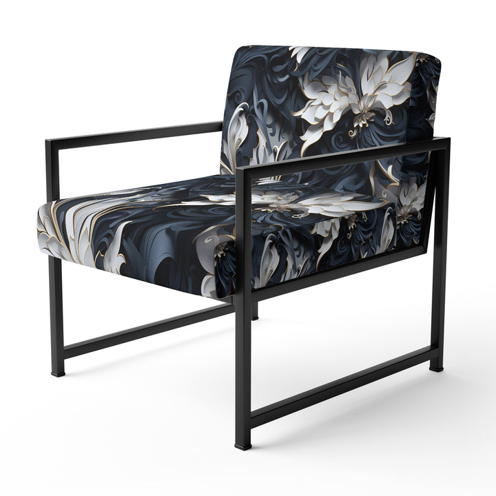 White And Silver Sphinx Paisley - Glam Accent Side Chair