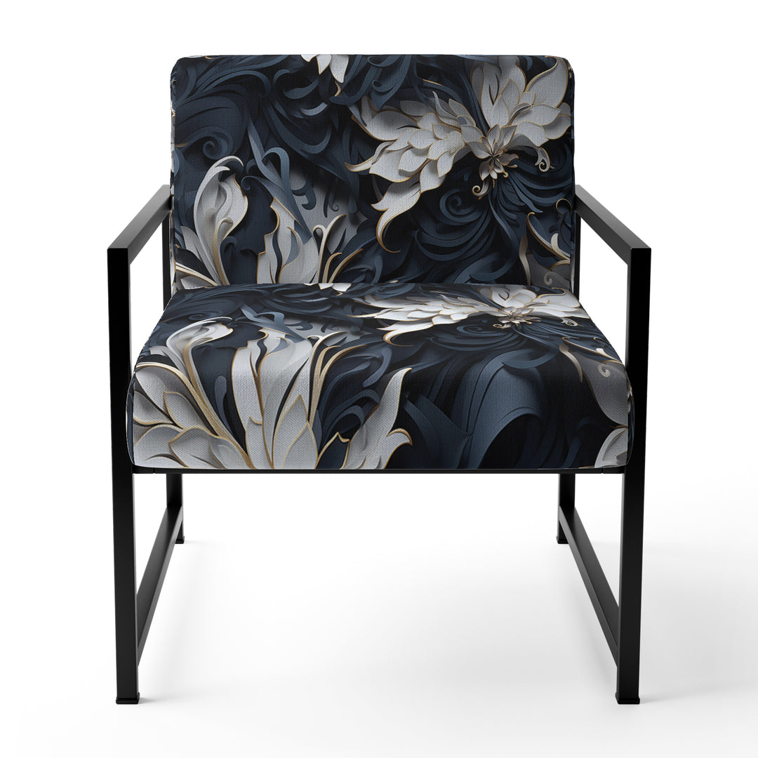 White And Silver Sphinx Paisley - Glam Accent Side Chair