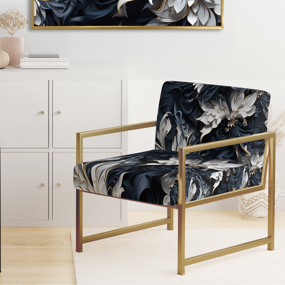 White And Silver Sphinx Paisley - Glam Accent Side Chair