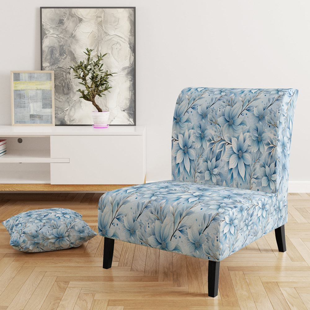 Arctic Breeze Blue Daisy - Cottage Accent Slipper Chair