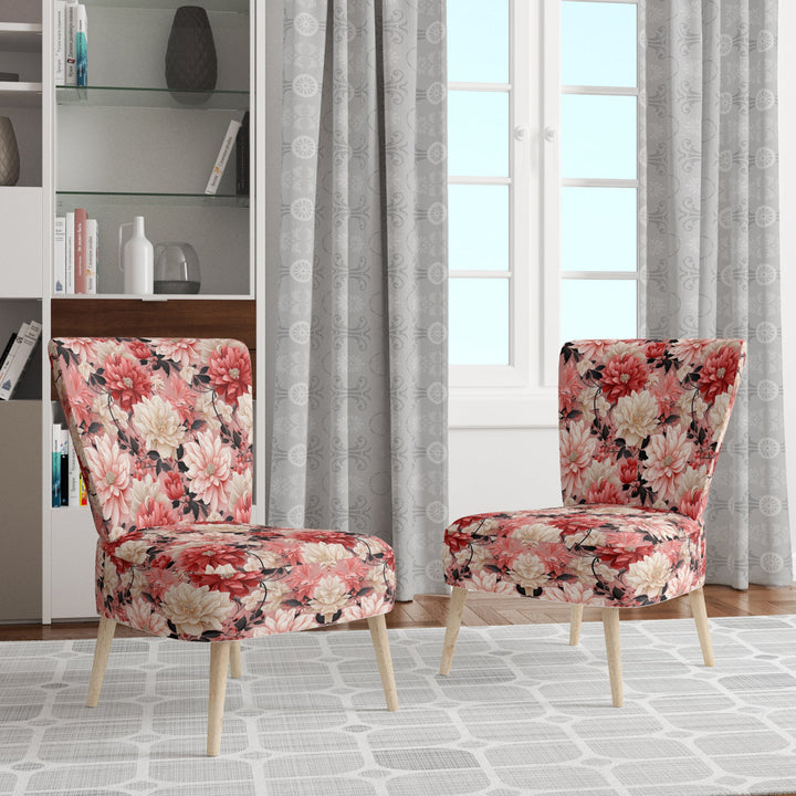Pink And White Poppies Blossoming Grace - Upholstered Cottage Accent Chairs
