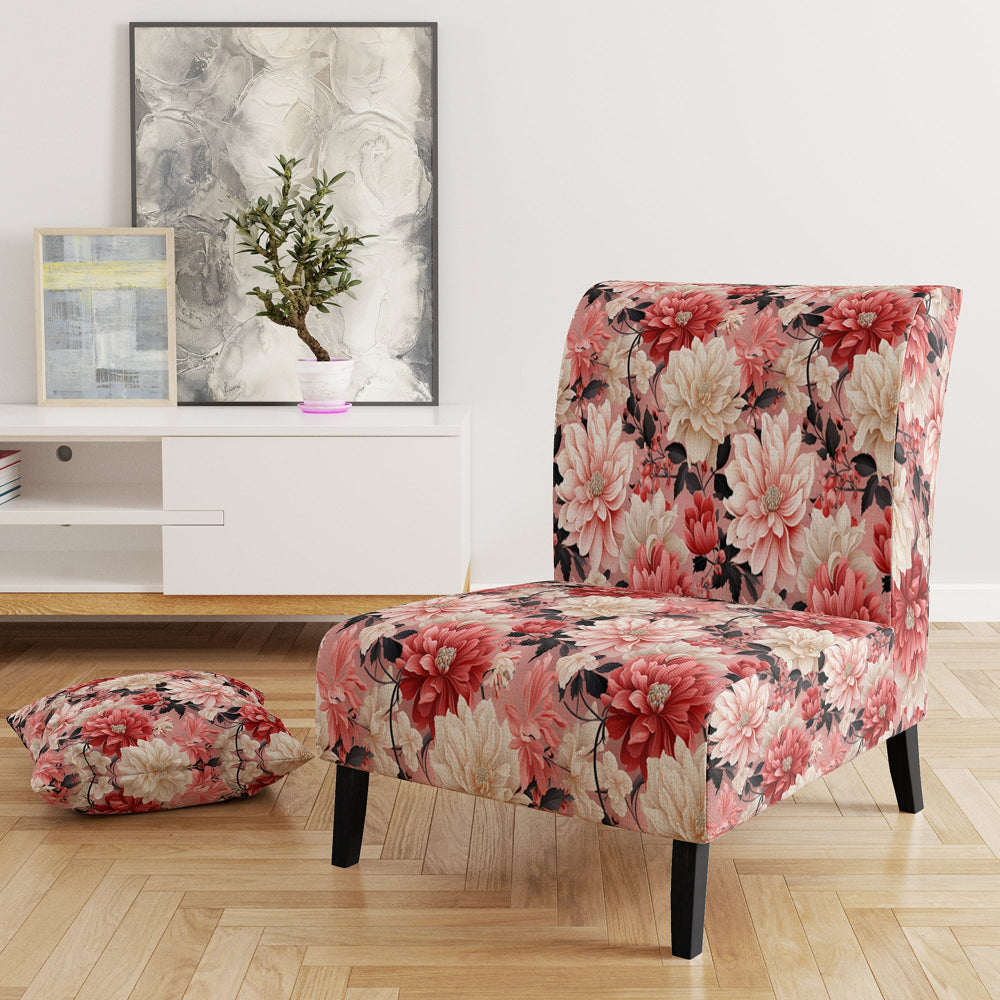 Pink And White Poppies Blossoming Grace - Upholstered Cottage Accent Chairs