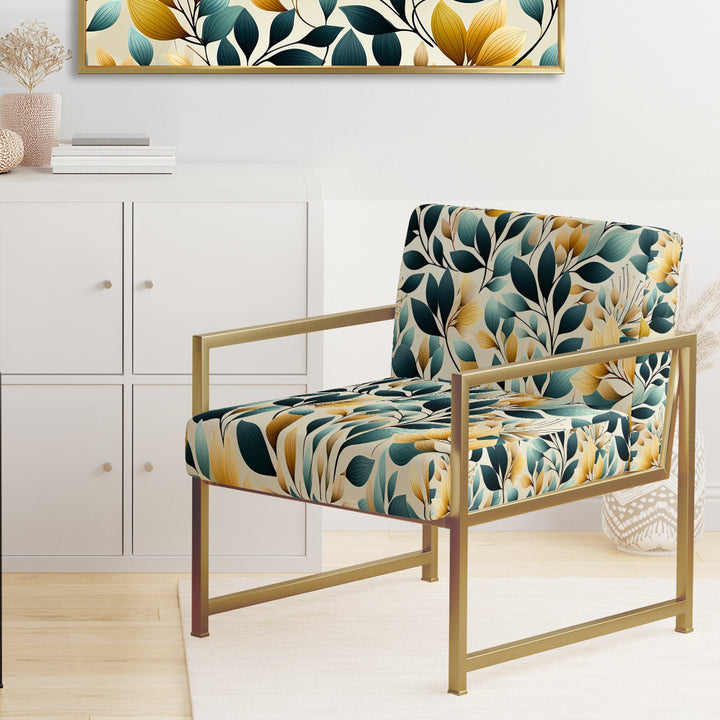 Yellow And Teal Natural Botanical Harmony - Bohemian Arm Chair