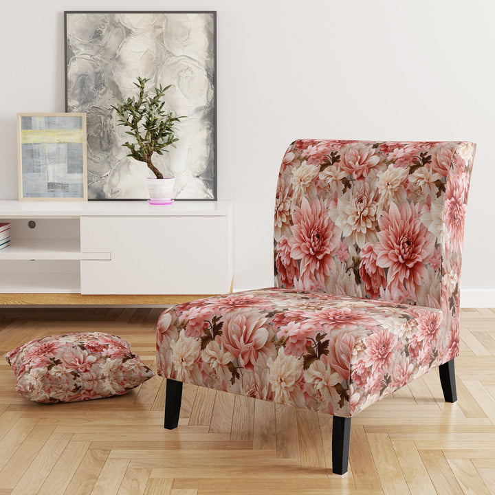Pink And White Carnation Blossoming Grace - Cottage Accent Slipper Chair
