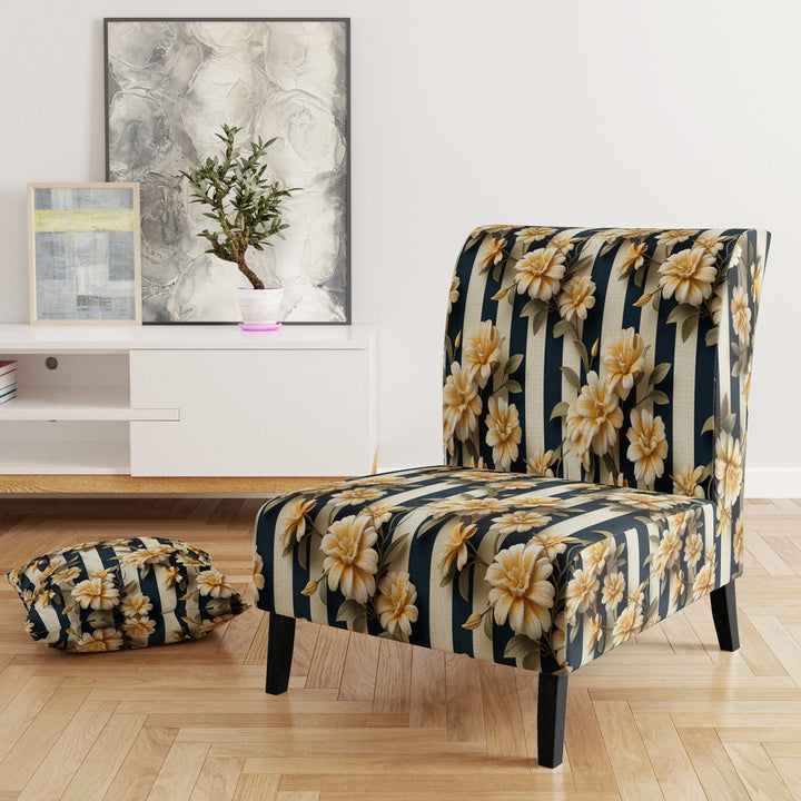 Nautical Charm Striped Floral Pattern - Vintage Accent Side Chair