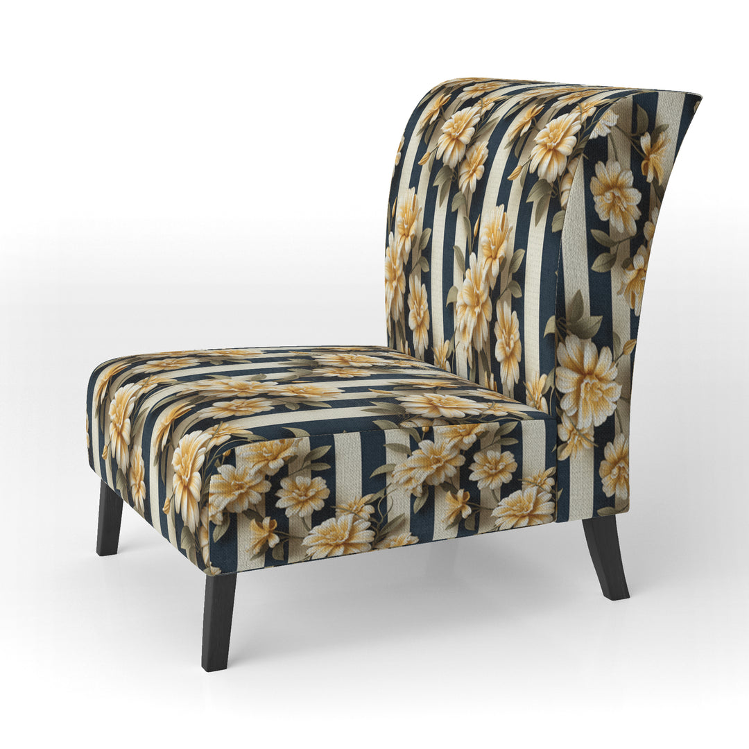 Nautical Charm Striped Floral Pattern - Vintage Accent Side Chair
