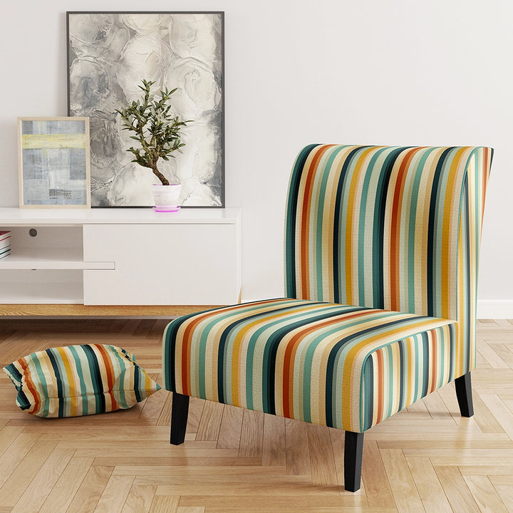Beige And Green Striped Harmony- Upholstered Accent Chair