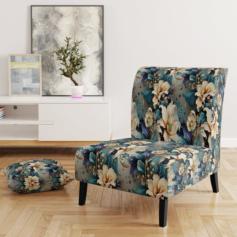 White And Gold Elegant Flowers Delight - Cottage Arm Chair