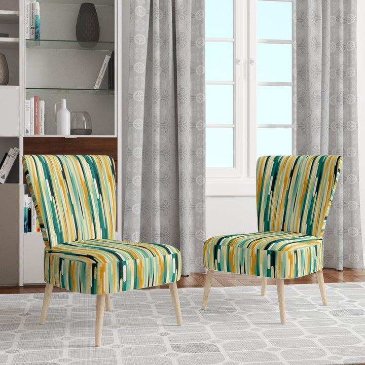 Jungle Green And Yellow Striped Pattern - Modern Arm Chair