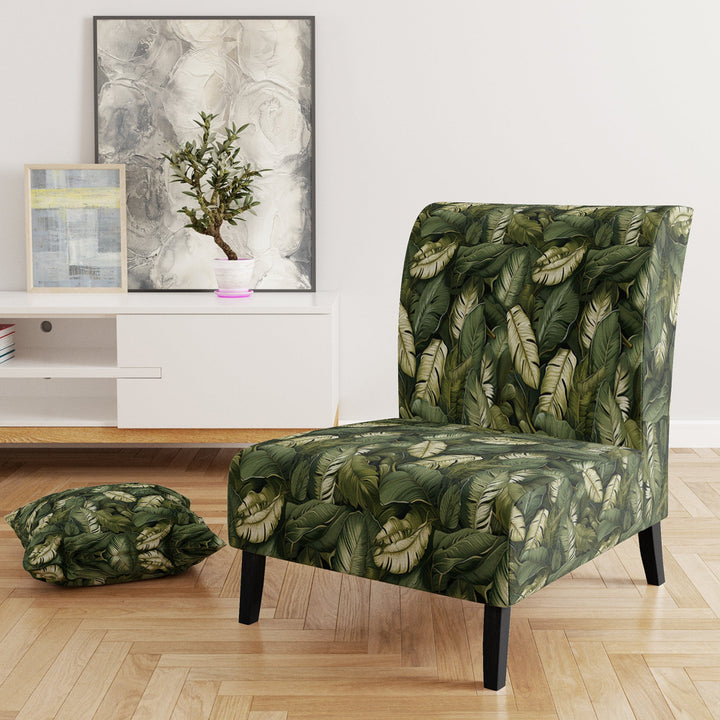 Green Yellow Banana Leaf Bliss Tropical Pattern - Tropical Accent Slipper Chair