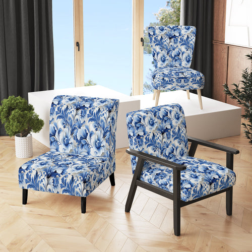Cobalt Blue Acanthus Leaves Victorian Pattern - Cottage Accent Slipper Chair