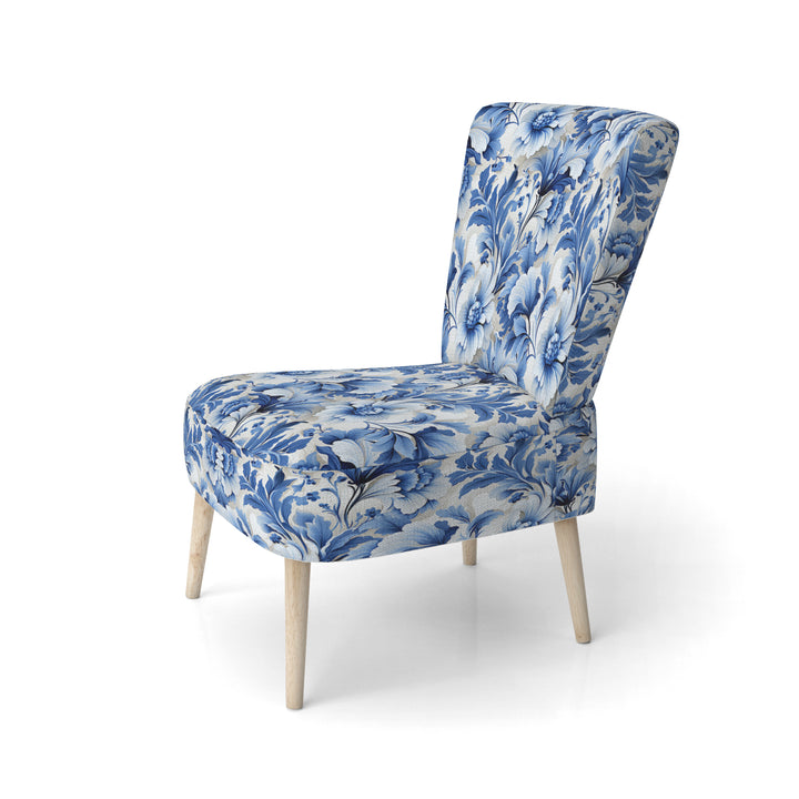 Cobalt Blue Acanthus Leaves Victorian Pattern - Cottage Accent Slipper Chair