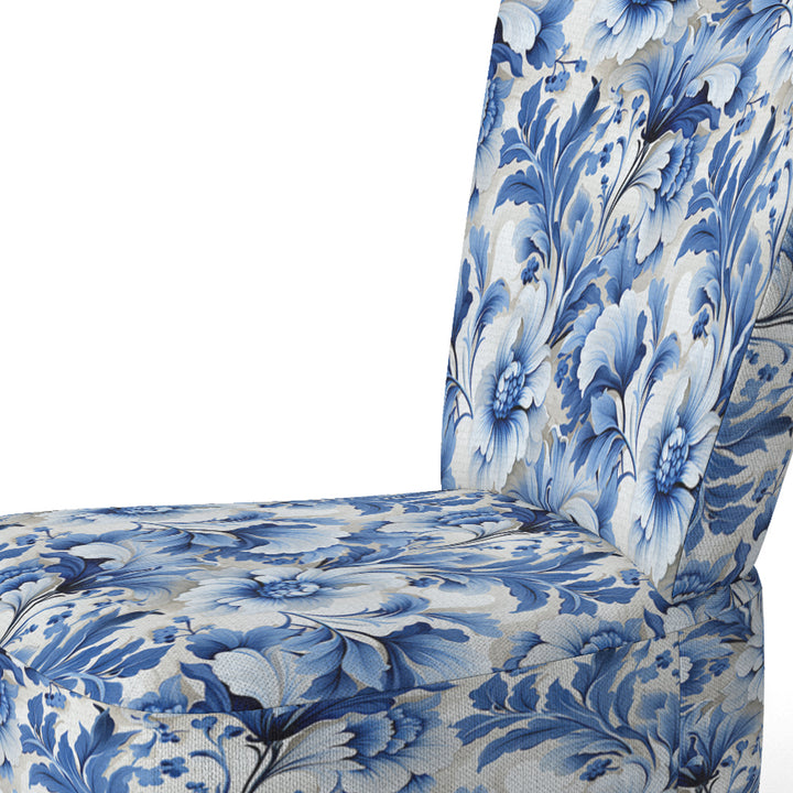 Cobalt Blue Acanthus Leaves Victorian Pattern - Cottage Accent Slipper Chair