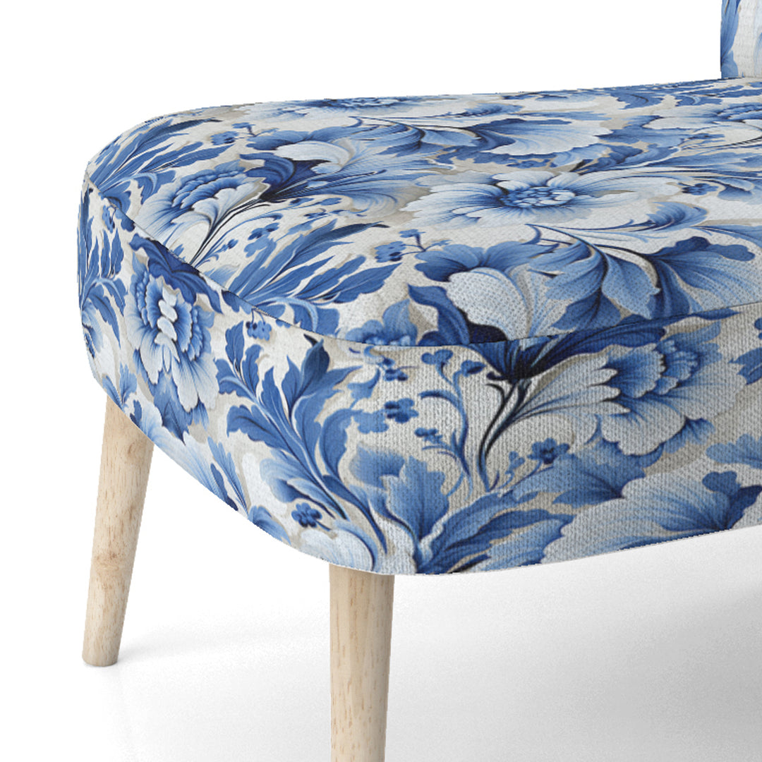 Cobalt Blue Acanthus Leaves Victorian Pattern - Cottage Accent Slipper Chair