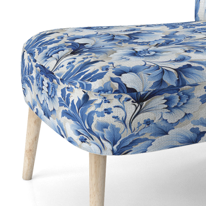 Cobalt Blue Acanthus Leaves Victorian Pattern - Cottage Accent Slipper Chair