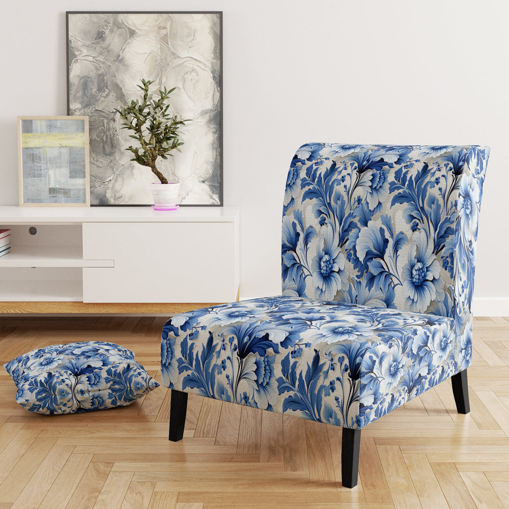 Cobalt Blue Acanthus Leaves Victorian Pattern - Cottage Accent Slipper Chair