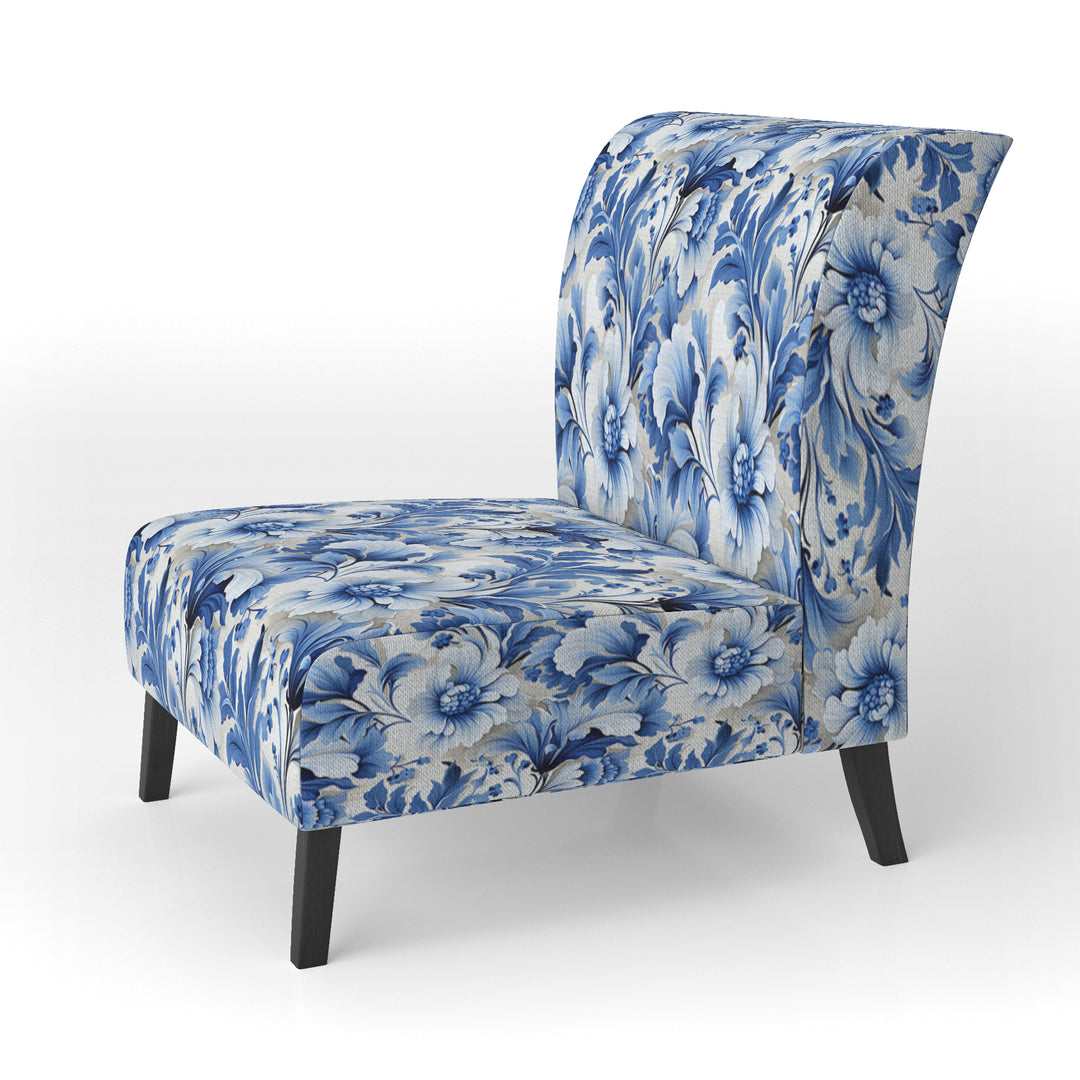 Cobalt Blue Acanthus Leaves Victorian Pattern - Cottage Accent Slipper Chair