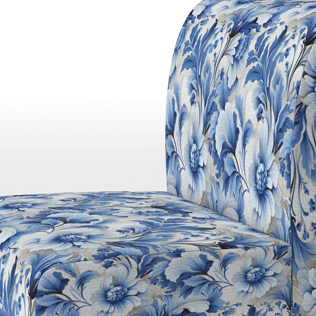 Cobalt Blue Acanthus Leaves Victorian Pattern - Cottage Accent Slipper Chair