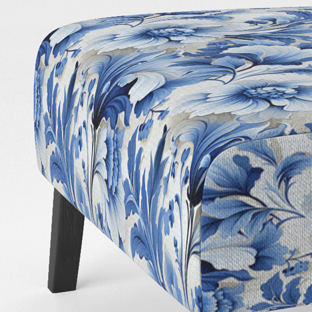 Cobalt Blue Acanthus Leaves Victorian Pattern - Cottage Accent Slipper Chair