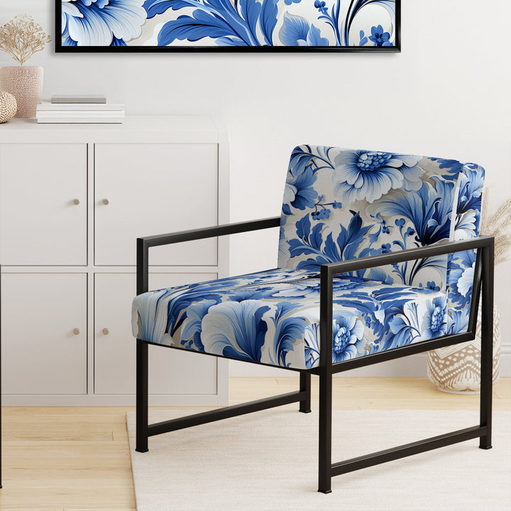 Cobalt Blue Acanthus Leaves Victorian Pattern - Cottage Accent Slipper Chair