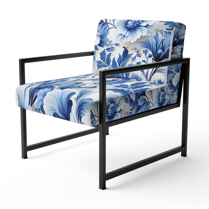 Cobalt Blue Acanthus Leaves Victorian Pattern - Cottage Accent Slipper Chair