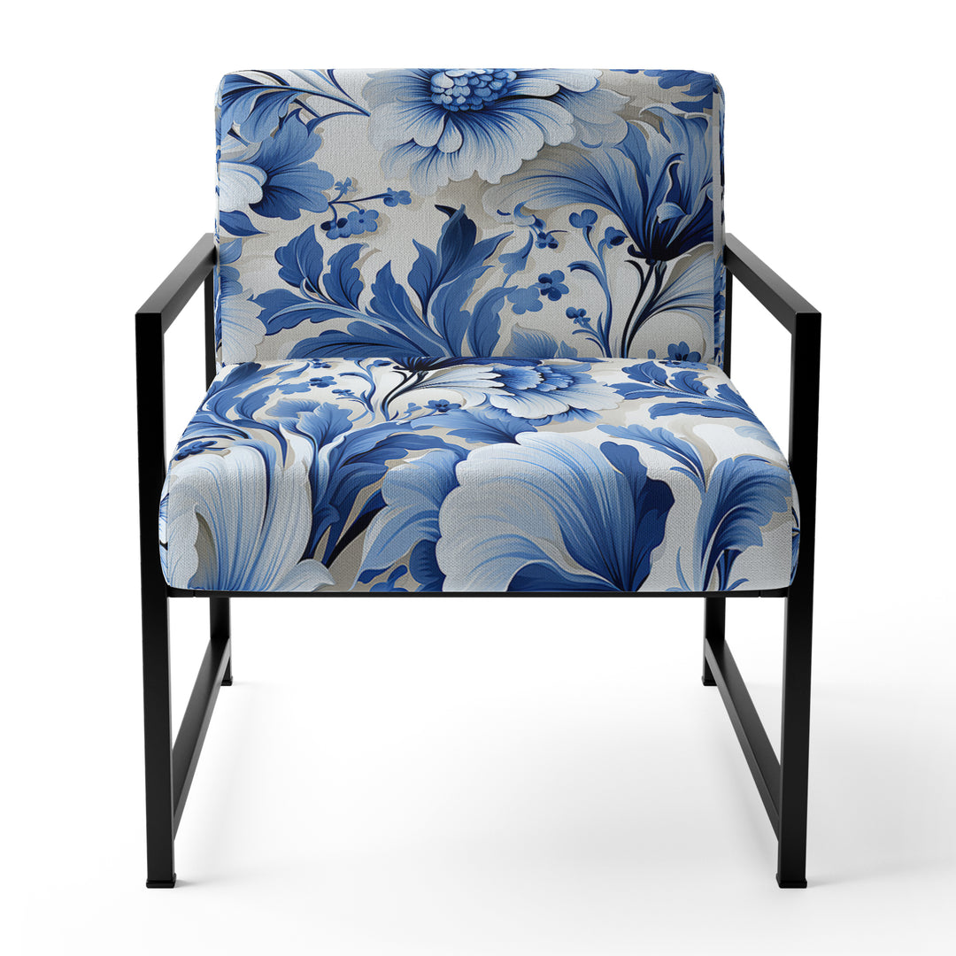 Cobalt Blue Acanthus Leaves Victorian Pattern - Cottage Accent Slipper Chair
