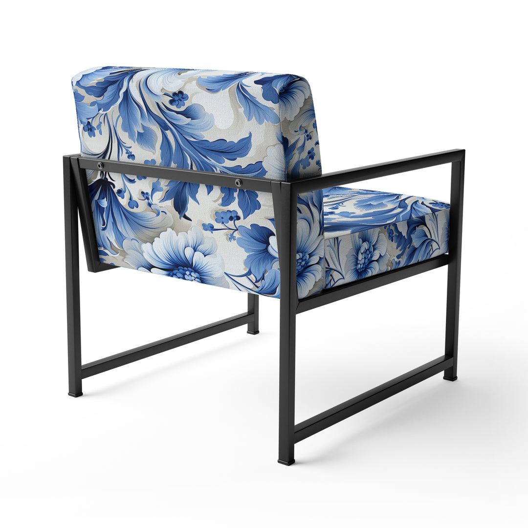 Cobalt Blue Acanthus Leaves Victorian Pattern - Cottage Accent Slipper Chair