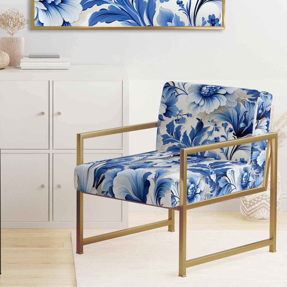 Cobalt Blue Acanthus Leaves Victorian Pattern - Cottage Accent Slipper Chair