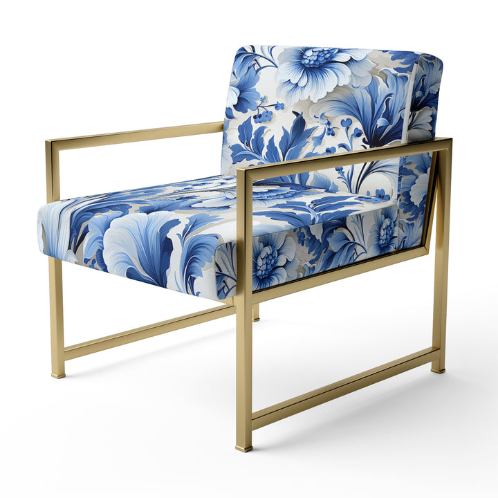 Cobalt Blue Acanthus Leaves Victorian Pattern - Cottage Accent Slipper Chair