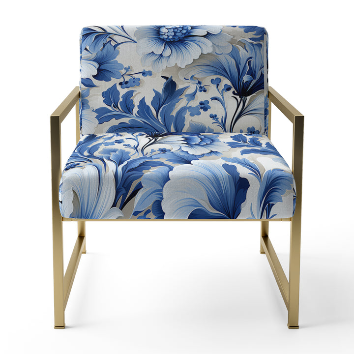 Cobalt Blue Acanthus Leaves Victorian Pattern - Cottage Accent Slipper Chair