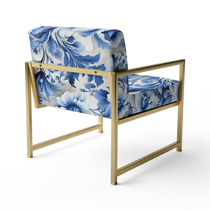 Cobalt Blue Acanthus Leaves Victorian Pattern - Cottage Accent Slipper Chair