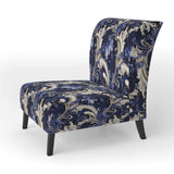 Cobalt Blue Baroque Scrolls Victorian Pattern- Upholstered Accent Chair