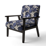 Cobalt Blue Baroque Scrolls Victorian Pattern- Upholstered Accent Chair