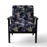 Cobalt Blue Baroque Scrolls Victorian Pattern- Upholstered Accent Chair